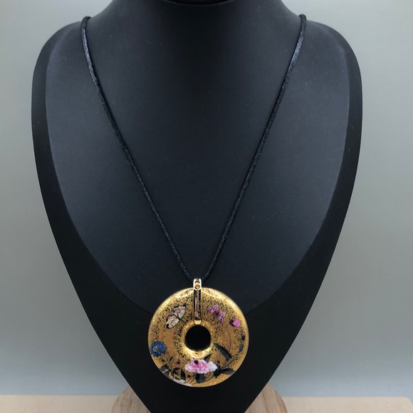 Goebel Hongshou butterfly enamel pendant necklace-statement size 2 sides - Picture 2 of 8